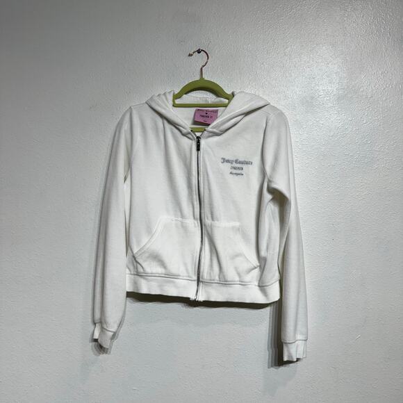 Forever 21 x Juicy Couture White Full Zip Track Hooded Jacket Sz L - Picture 1 of 12